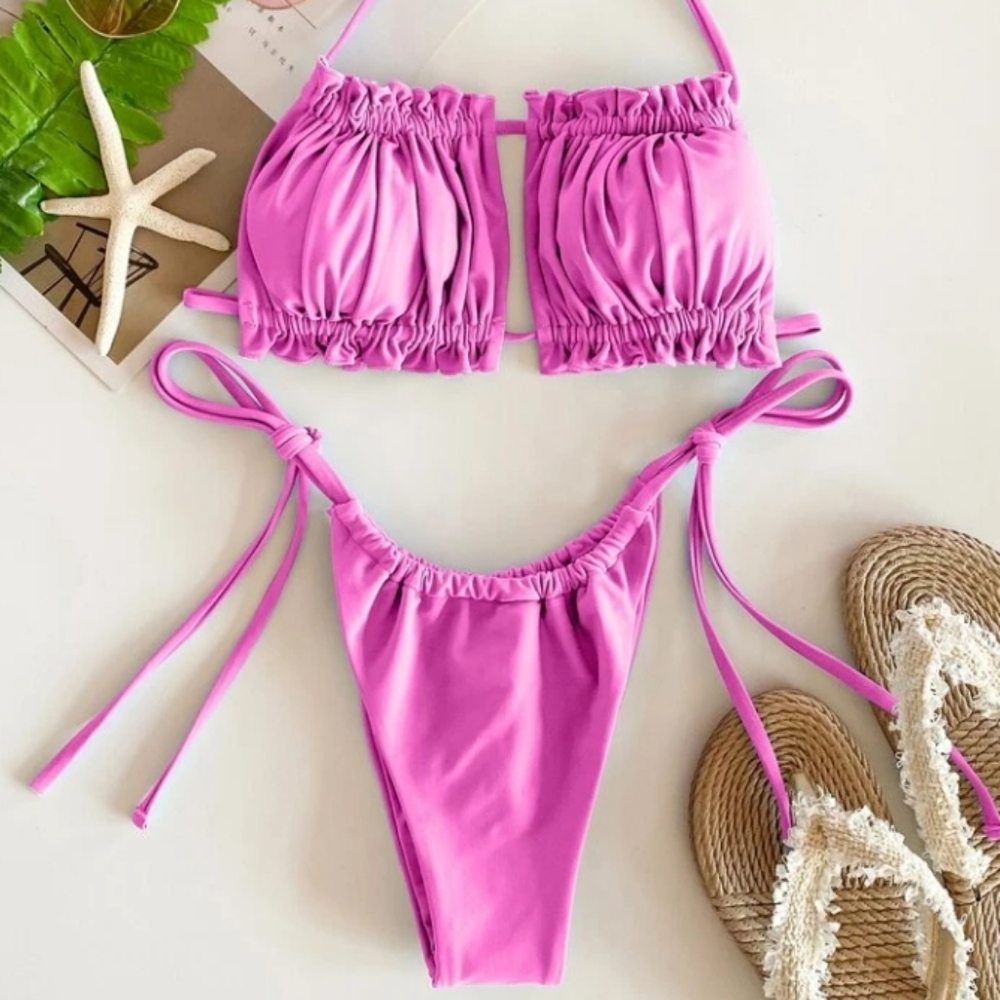 Neon pink scrunch bikini